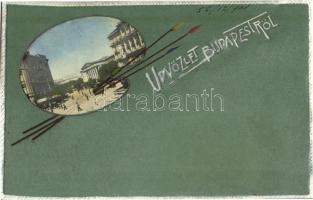 1901 Budapest VIII. Kálvin tér. Montázs festő ecsettel és palettával. Emb. Szénásy kiadása