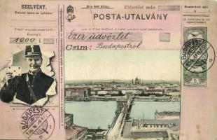 1906 Budapest, Lánchíd. Posta-utalvány montázs postással (Rb)