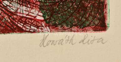 Horváth Rita (?-?): Menekülés. Színezett rézkarc, papír, paszpartuban, 14×14 cm