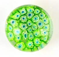 Virágos zöld muránói üvegnehezék, kis kopásnyomokkal, d: 5 cm