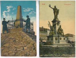 Arad, Vértanú szobor és Vesztőhely - 2 db régi képeslap ragasztónyommal a hátoldalakon / Martyrs statues - 2 pre-1945 postcards with gluemarks on the backsides