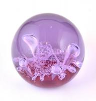 Buborékos lila üvegnehezék, kis sérüléssel, d: 8 cm