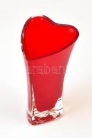 Szív alakú kétrétegű üvegváza, kis sérüléssel, m: 12 cm