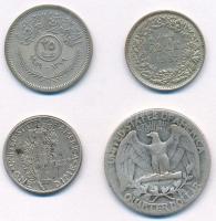 Vegyes 4db-os külföldi ezüstpénz tétel, közte Amerikai Egyesült Államok 1945. 1d Ag Mercury, Irak 1959. 25f Ag T:2-3 4pcs of various silver coins, including USA 1945. 1 Dime Ag Mercury, Iraq 1959. 25 Fils Ag C:XF-F