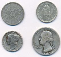 Vegyes 4db-os külföldi ezüstpénz tétel, közte Amerikai Egyesült Államok 1945. 1d Ag "Mercury&qu...
