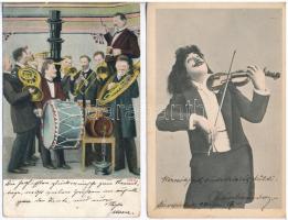 11 db RÉGI motívumlap: hangszer, zene / 11 pre-1945 motive postcards: musical instruments