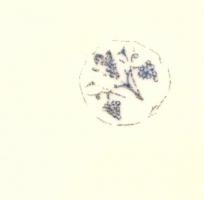 Gyümölcsmintás porcelán tál, kézzel festett, jelzett, kis kopásnyomokkal, d: 26 cm