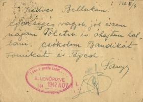 1942 Mózes Sándor zsidó 108/71 KMSZ (közérdekű munkaszolgálatos) levele feleségének, Mózes Sándornén...