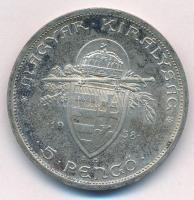 1938. 5P Ag "Szent István" T:1- patina Adamo P8.1