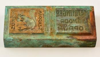 Manninger Sándor Sopron, Mókus szappan feliratos réz nyomó dúc 12x6 cm