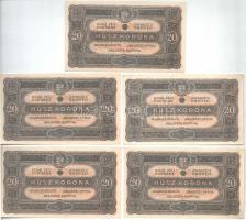 1920. 20K (5x) közte 4db sorszámkövető és 1db közeli sorszám T:I-,II