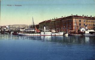 Pola, Pula; Panorama / port, steamships, amphitheatre. G. C. 1913/14.