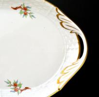 Herendi csipkebogyó mintás szendvicses készlet, 6+1 db tányér, kézzel festett, jelzett (tanuló), apr...