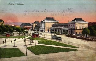 1930 Zagreb, Zágráb, Agram; Kolodvor / vasútállomás, villamos / railway station, tram (EK)