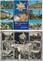 4 db MODERN képeslap havasi gyopárral (3 élővirágos) / 4 modern postcards with edelweiss flower (Leontopodium nivale), 3 real flowers