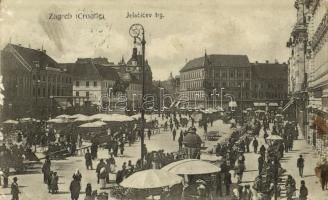 1911 Zagreb, Zágráb, Agram; Jelacicev trg / square, market vendors, crowd, shops (Rb)