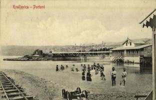 1924 Kraljevica, Portoré; beach, bathing people, seaside + kétnyelvű bélyegző / bilingual cancellation (EK)