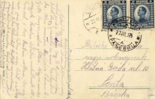 1924 Kraljevica, Portoré; beach, bathing people, seaside + kétnyelvű bélyegző / bilingual cancellati...