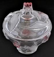 Walther Glass bonbonier, formába öntött, maratott, apró kopásnyomokkal, eredeti dobozában, m:21 cm