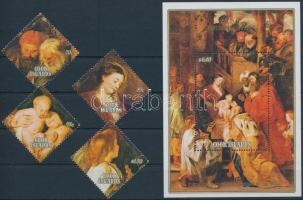 1989 Karácsony, Rubens festmények sor + blokk, Christmas, Rubens paintings set + block Mi 1286-1289 + Mi 193