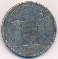 1930. 5P Ag "Horthy jobbra" T:3 patina Adamo P8