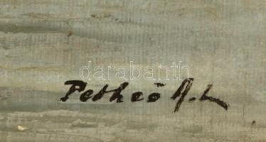 Petheő A. László (?-?): Vitorlások. Olaj, vászon, jelzett, lepattogzott  festékkel, hibás keretben, ...