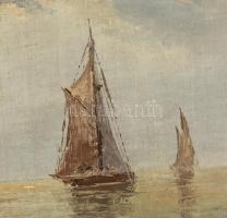 Petheő A. László (?-?): Vitorlások. Olaj, vászon, jelzett, lepattogzott  festékkel, hibás keretben, ...