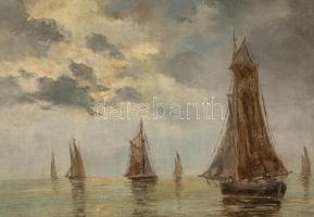 Petheő A. László (?-?): Vitorlások. Olaj, vászon, jelzett, lepattogzott  festékkel, hibás keretben, ...