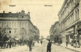 1906 Szeged, Híd utca, Grósz testvérek és Kúp Gyula és társa üzlete, lovaskocsik