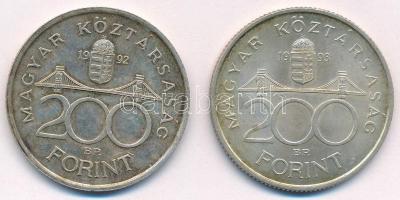1992-1993. 200Ft Ag "MNB" (2x) T:1- patina Adamo F13