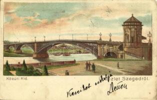 1901 Szeged, Közúti híd. Kosmos műintézet, litho. Endrényi Imre tulajdona  (EK)