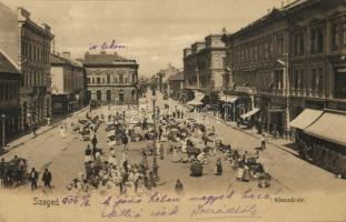 1904 Szeged, Klauzál tér, piac, Kereskedelmi és Iparbank, könyvnyomda (EK)