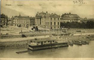 1913 Szeged, Tisza part, úszóház, hajók
