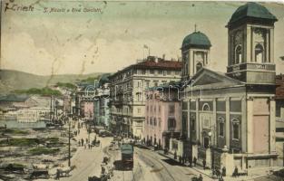 Trieste, Trieszt, Trst; S. Niccolo e Riva Carciotti / church, tram, street view (fl)