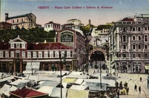 Trieste, Trieszt, Trst; Piazza Carlo Goldoni e Galleria di Montuzza / square, market vendors, shops