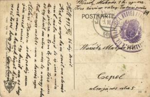 1915 Tarvisio, Station Ober-Tarvis / railway station, locomotive, train + "M. kir. Budapesti 1....