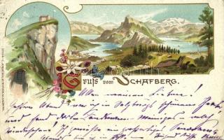 1900 Schafberg (Salzkammergut), mountain peak, chalet. C. Jurischek Kunstverlag No. 314. Art Nouveau, floral, litho (worn corners)