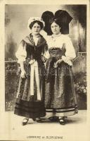 Lorraine et Alsacienne / women from Lorraine and Alsace, French national costumes, folklore
