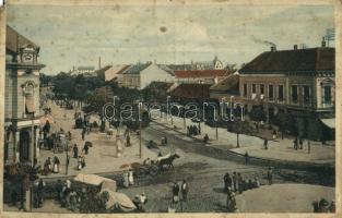 Temesvár, Timisoara; Józsefváros, Bem utca részlet a vasút felé, piac, Nissin testvérek üzlete / Josefstadt / Iosefin, street view towards the railway station, market, shops (EM)