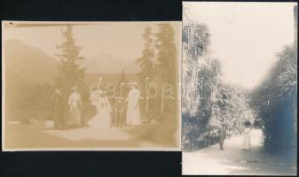 cca 1900-1920 Hölgyek a természetben, 4 db fotó, 17×11 cm