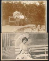 cca 1900-1920 Hölgyek a természetben, 4 db fotó, 17×11 cm