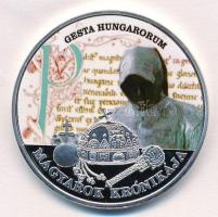 DN Magyarok Krónikája - Gesta Hungarorum / 1907 5 korona ezüstözött, multicolor Cu emlékérem tanúsítvánnyal (42mm) T:PP
