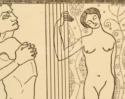 Kozma Lajos (1884-1948): Aktok. Cinkográfia, papír, jelzett a cinkográfián, paszpartuban, 19,5×16,5 ...