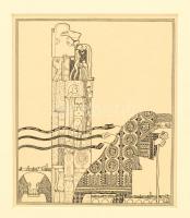 Kozma Lajos (1884-1948): Kísértés. Cinkográfia, papír, jelzett a cinkográfián, paszpartuban, 19,5×16,5 cm