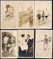 cca 1920 13 db, főként strandolós, fürdőruhás fotó, 11,5×7 cm