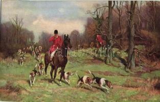 Hunters on horses with hunting dogs. James Henderson & Sons Ltd. Hunting Series 11.