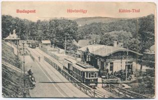 1907 Budapest II. Hűvösvölgy. leporellólap, belül: villamos vasút végállomás, Orvvadász vendéglő (Lipótmező), Balázs, Fácán és Disznófej vendéglők, éttermek (ázott / wet damage)