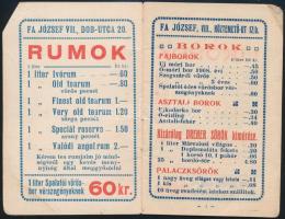 1911 Fa József italkereskedő reklámos zsebnaptára. 16p. Sarka sérült