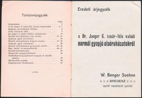 cca 1900 dr. Jaeger C, tanár-féle gyapjú alsóruházat képes árjegyzék 41p. 12 cm