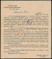 1942-1944 Kiskirályság, Sertésvágási engedély, sertéslap, fizetési meghagyás, stb., 8 db